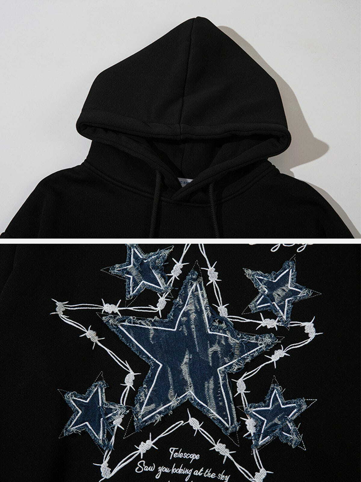 star applique embroidered hoodie edgy streetwear statement 4650