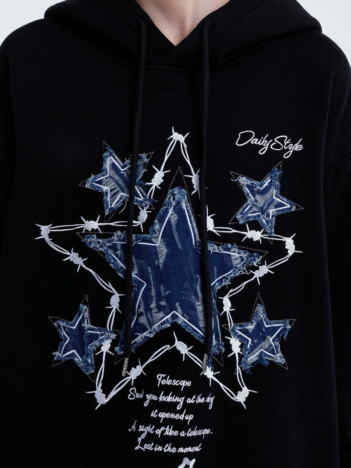 star applique embroidered hoodie edgy streetwear statement 7187