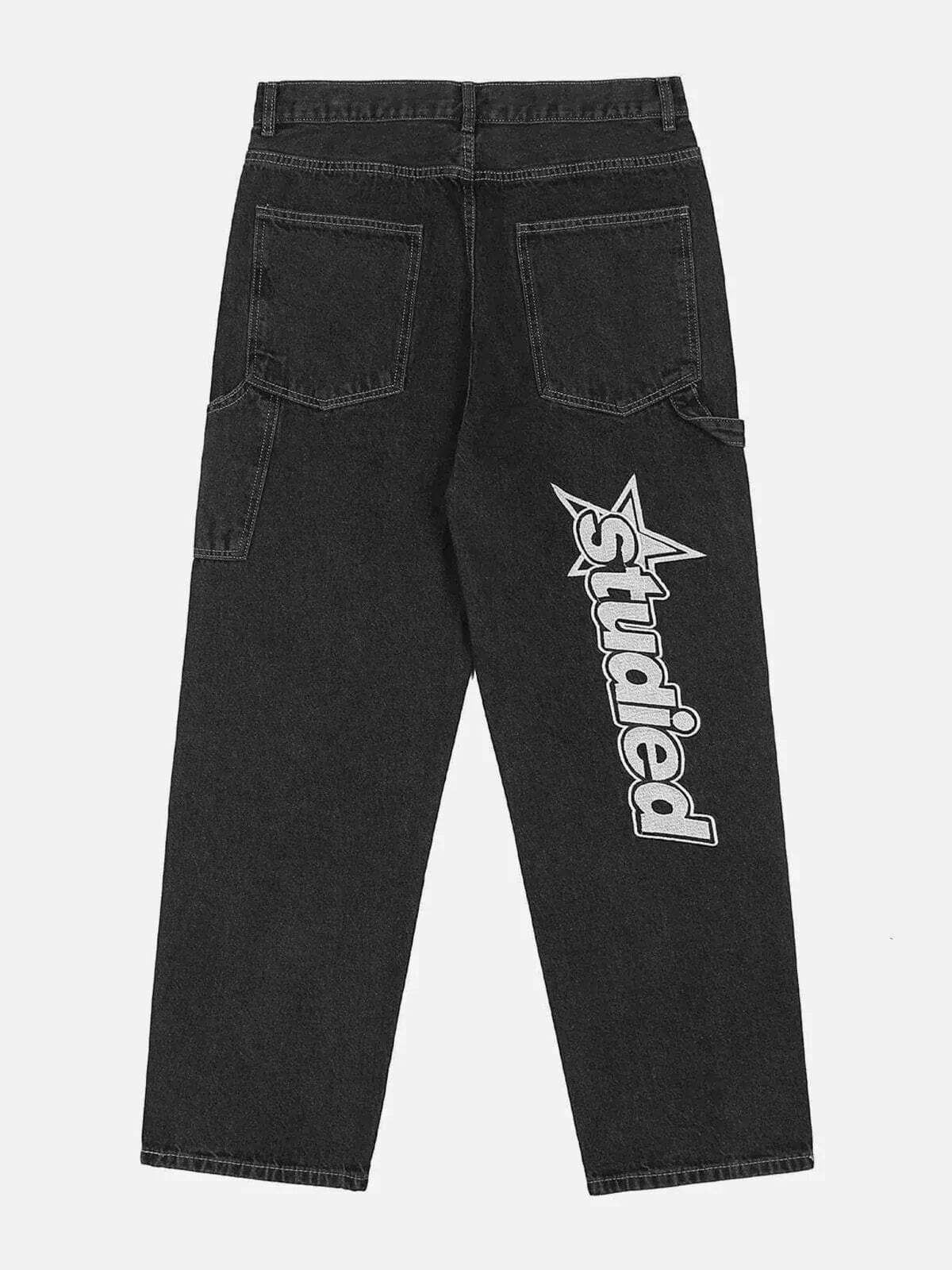 star embroidered jeans edgy & retro streetwear 4342