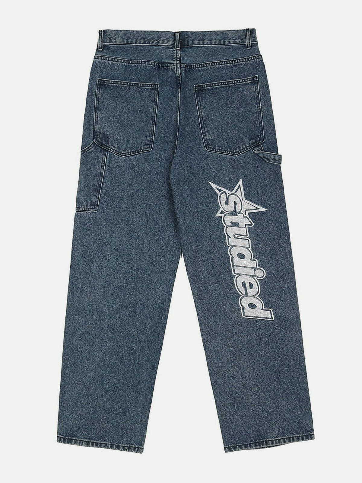 star embroidered jeans edgy & retro streetwear 7961