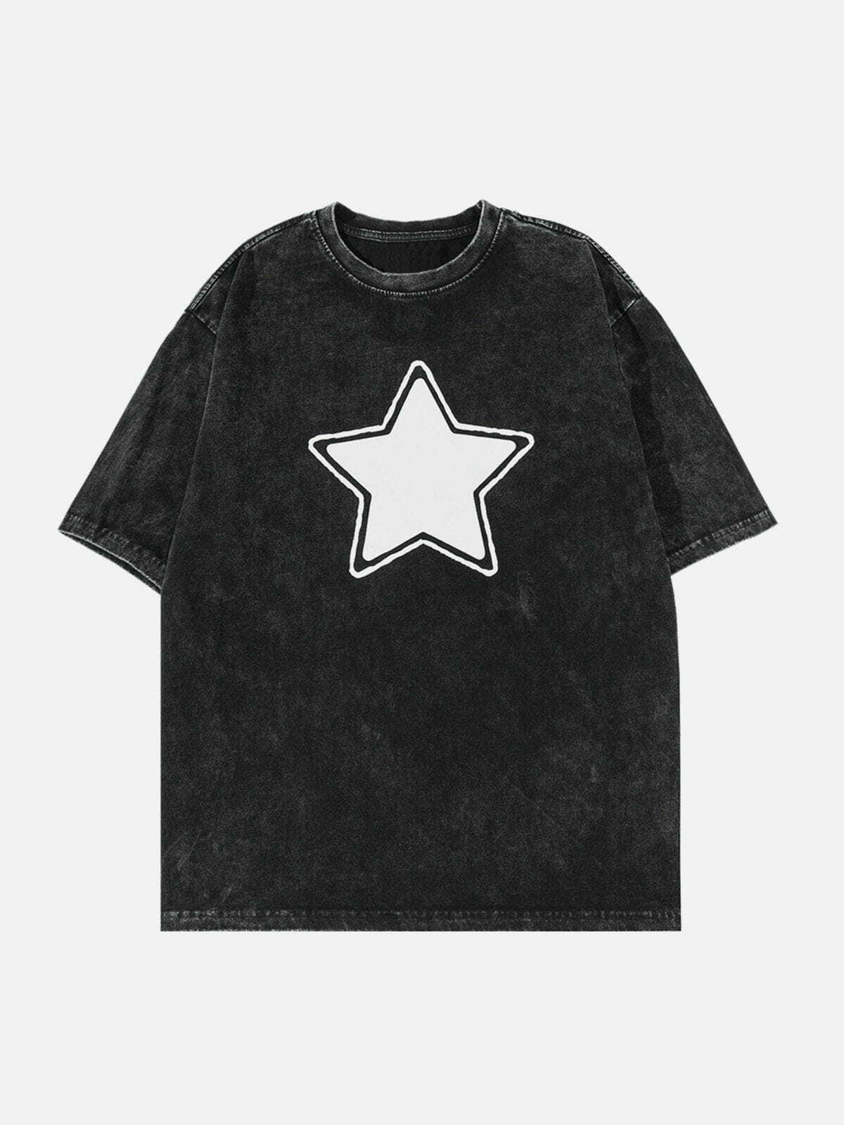 star print washed tee quirky cosmic streetwear 4075