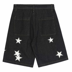 starry embroidered denim shorts retro chic urban fit 1508