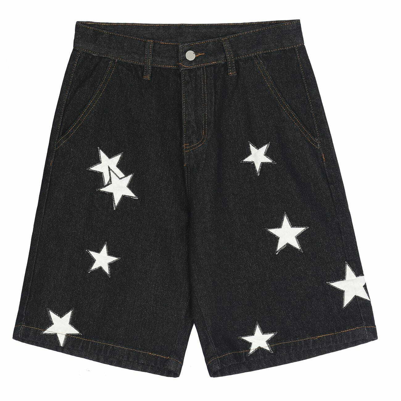 starry embroidered denim shorts retro chic urban fit 3124