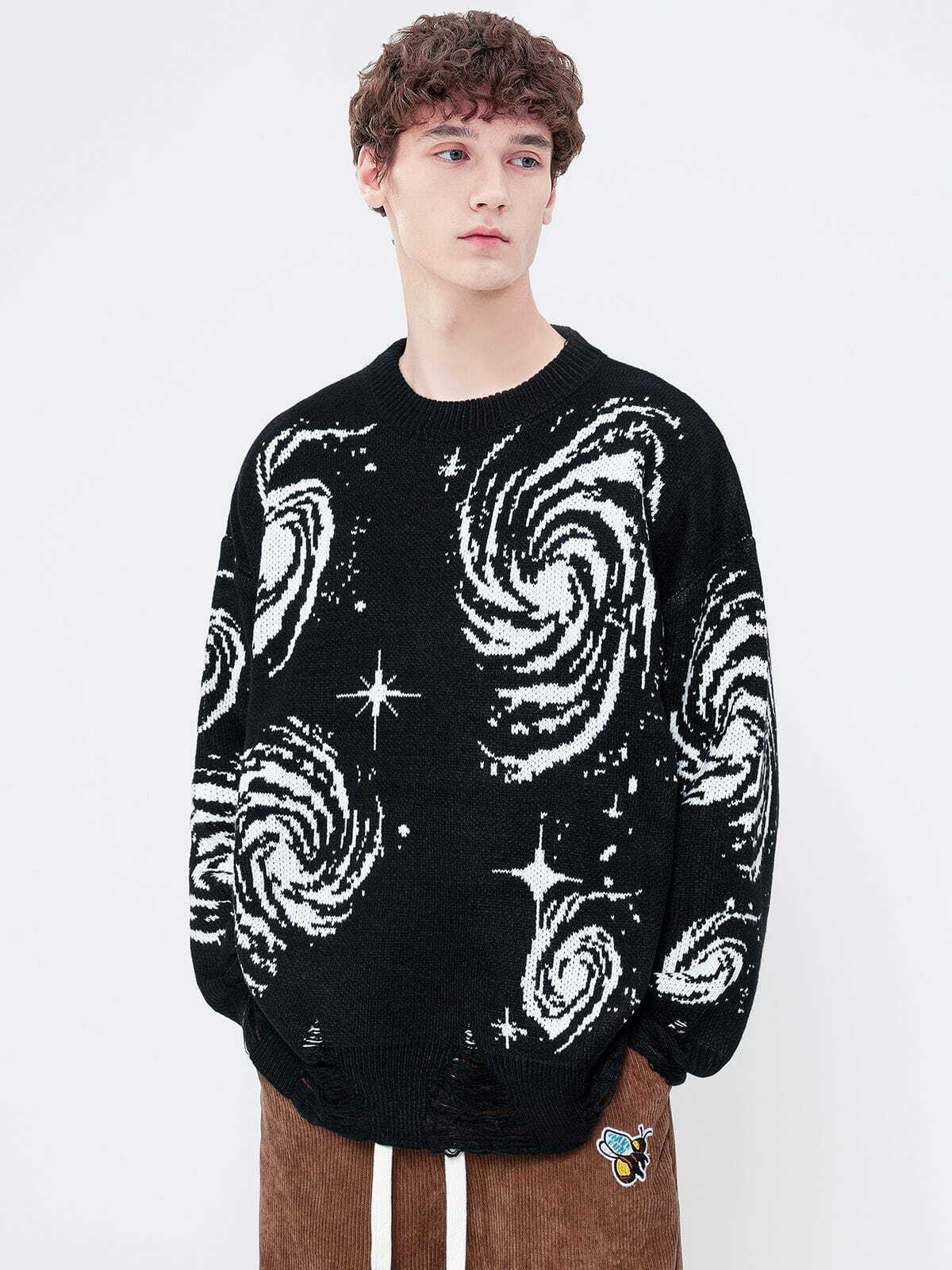 starry night jacquard knit sweater edgy urban streetwear chic 1559