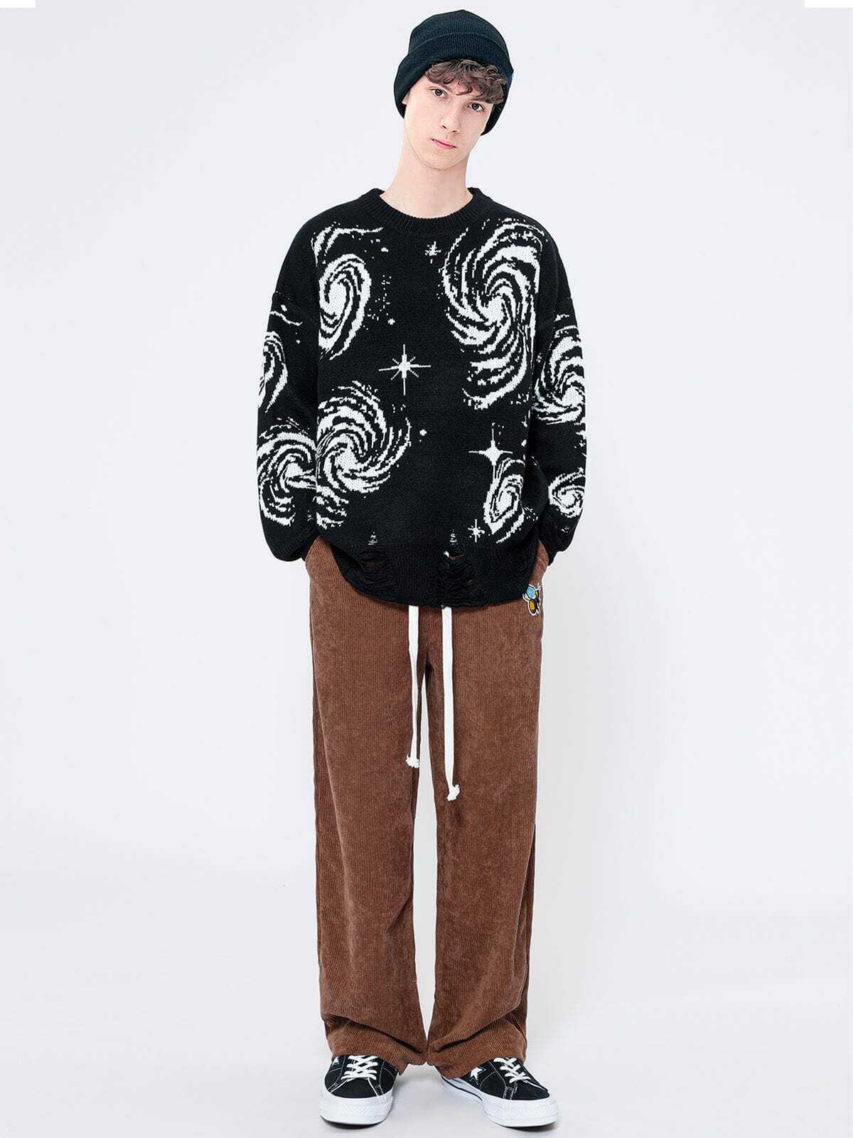 starry night jacquard knit sweater edgy urban streetwear chic 4540