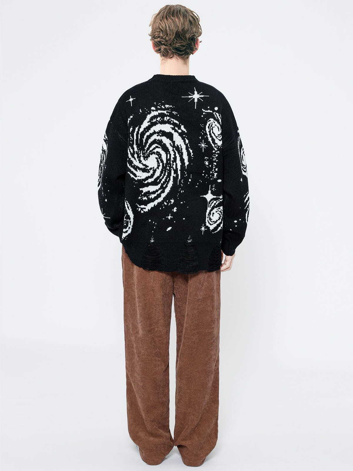 starry night jacquard knit sweater edgy urban streetwear chic 8475