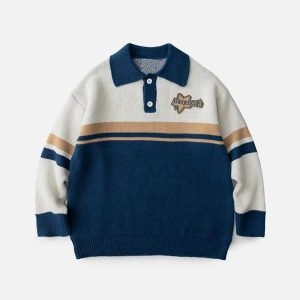 stars knit polo sweater chic streetwear staple 7574