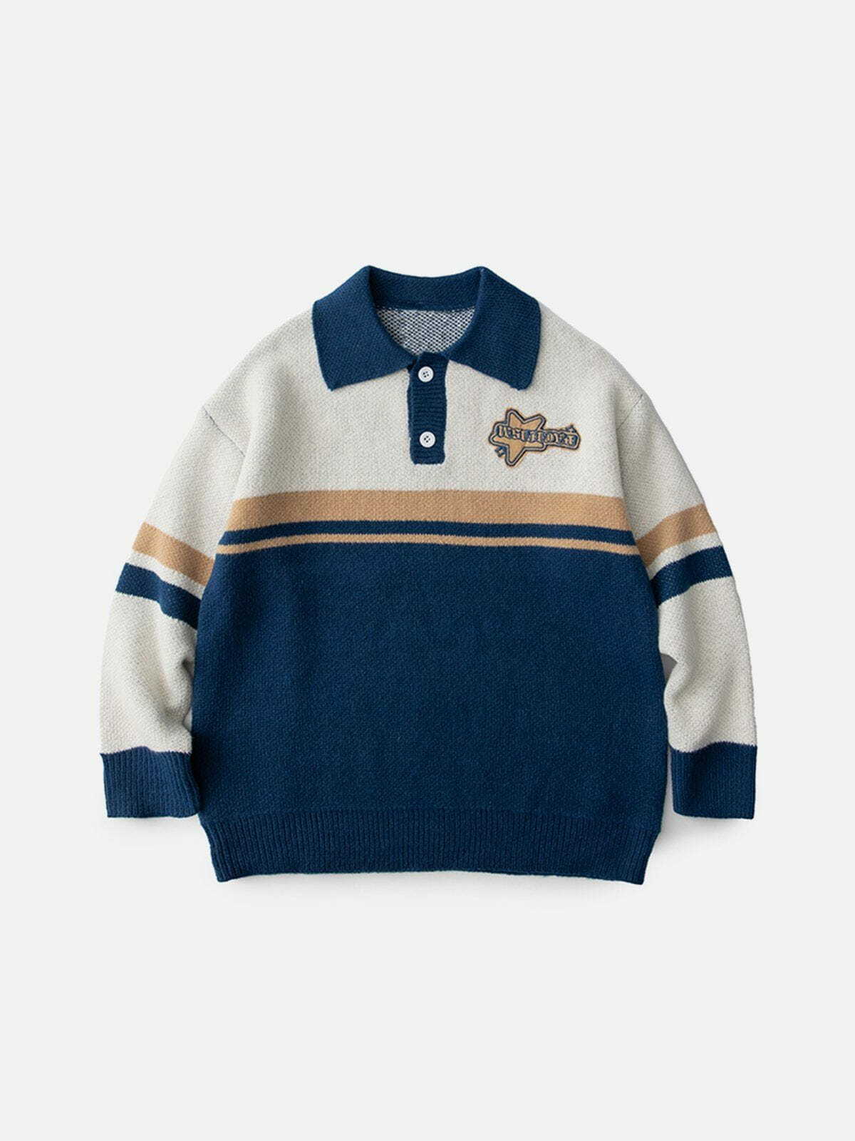 stars knit polo sweater chic streetwear staple 7574