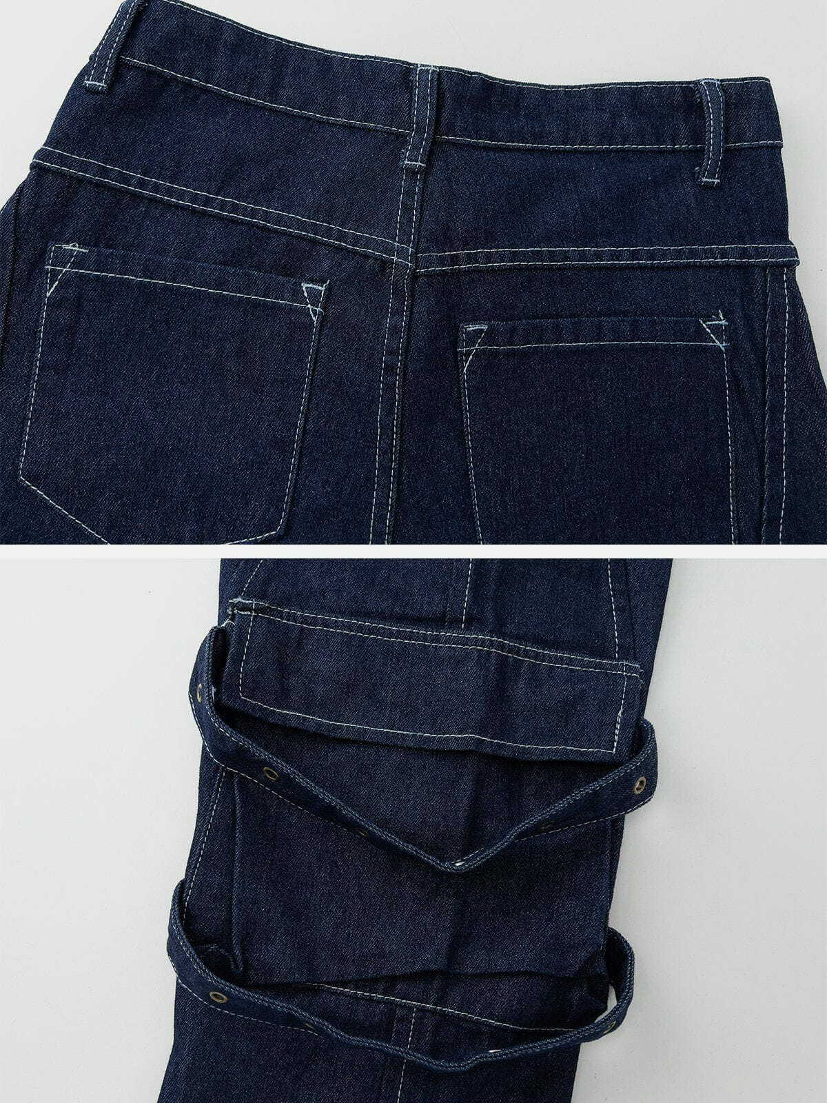 strap detail spliced jeans edgy streetwear essential 2535