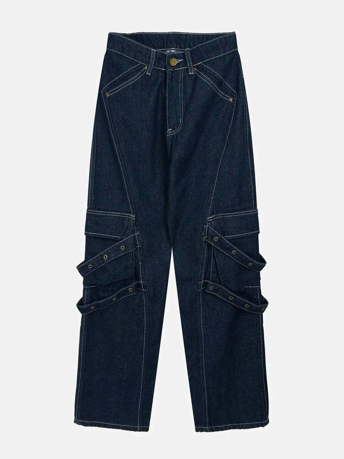 strap detail spliced jeans edgy streetwear essential 4242