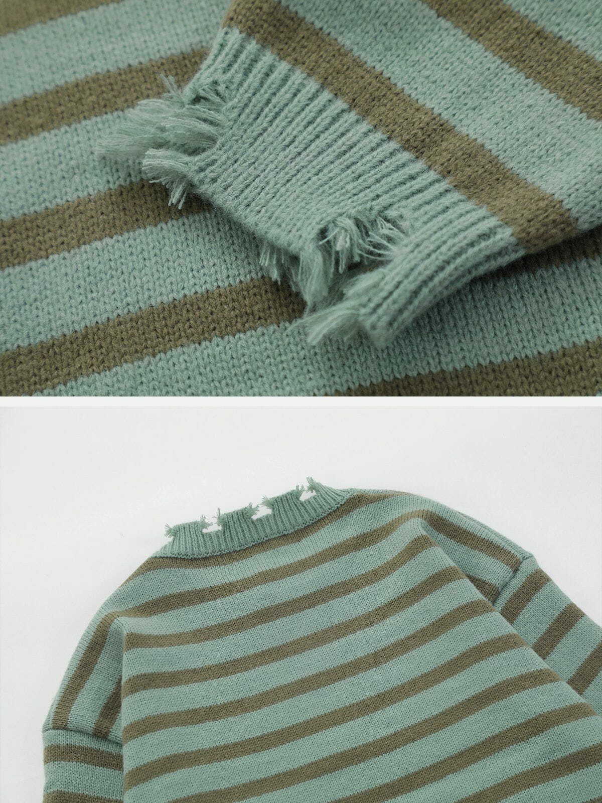 striped frayed sweater edgy urban knitwear 4393