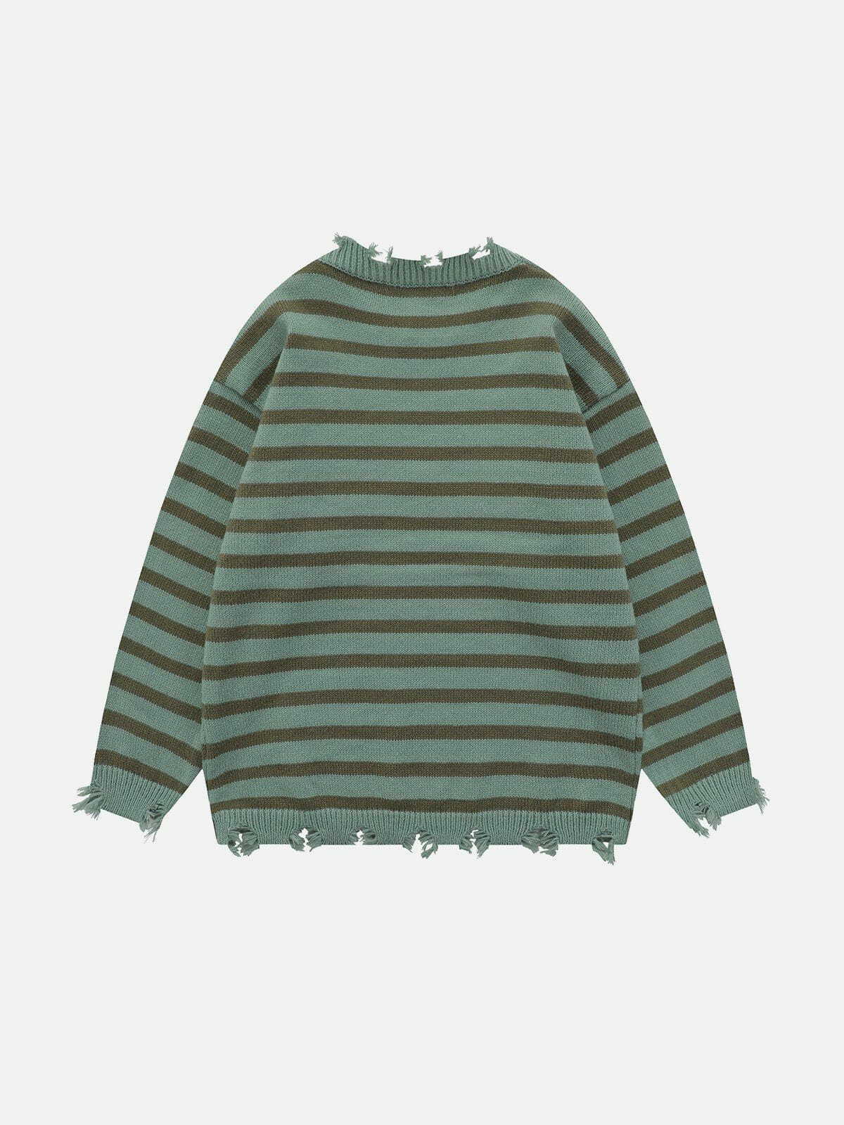 striped frayed sweater edgy urban knitwear 5667