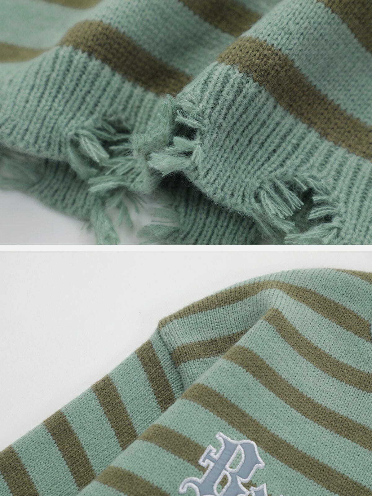 striped frayed sweater edgy urban knitwear 7996