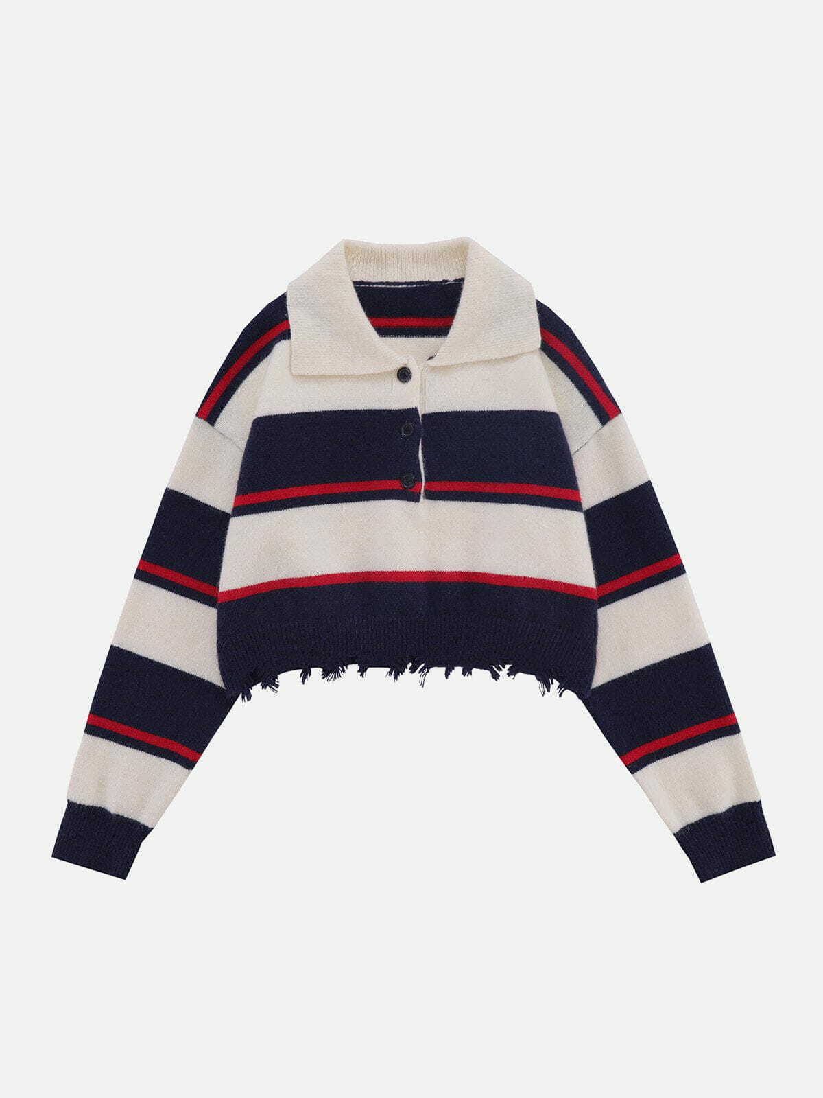 striped polo sweater retro chic & youthful 3213