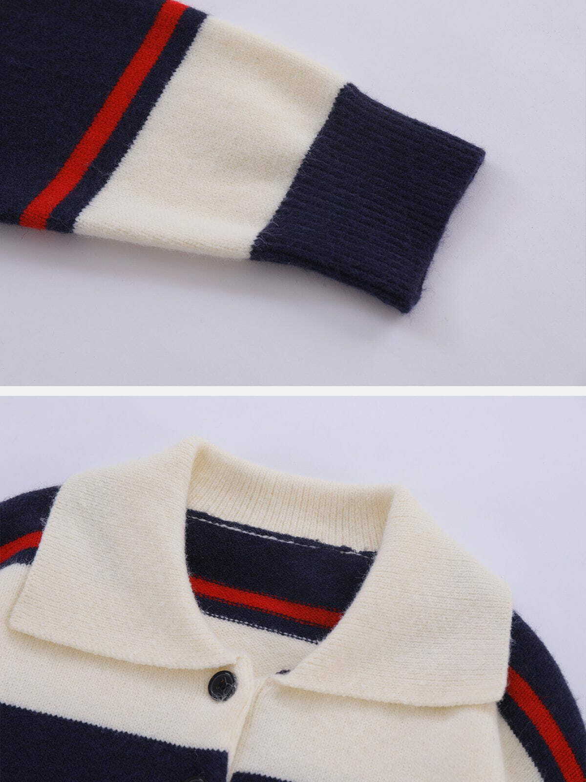 striped polo sweater retro chic & youthful 3757