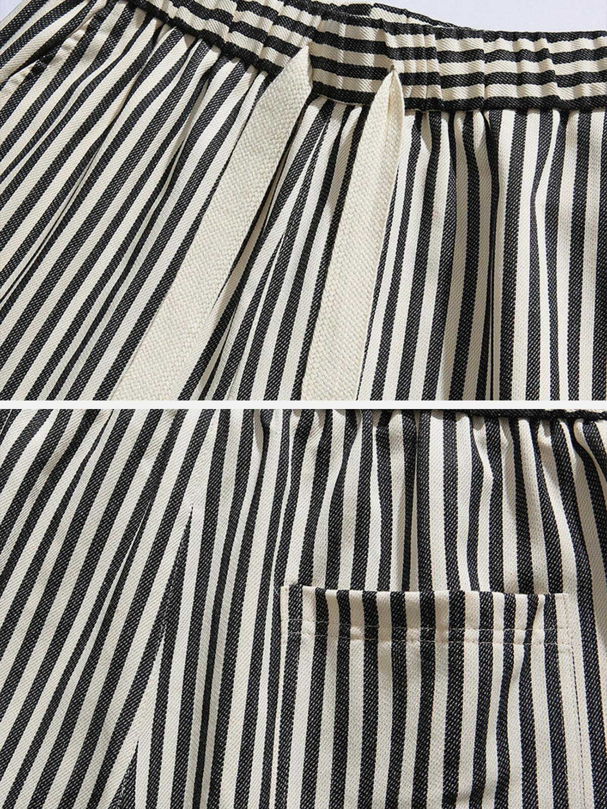 striped print drawstring shorts retro chic streetwear 2600