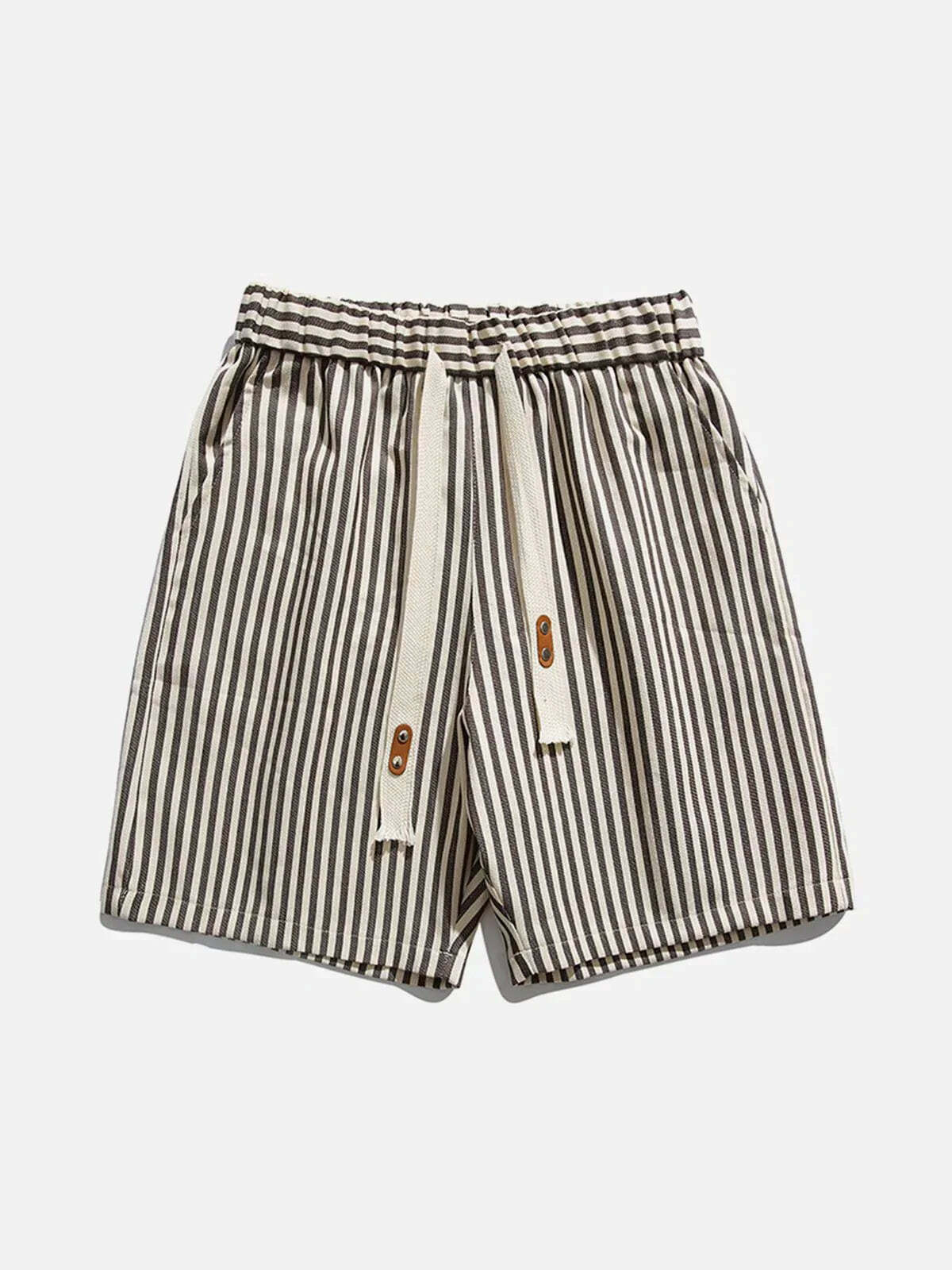 striped print drawstring shorts retro chic streetwear 3694