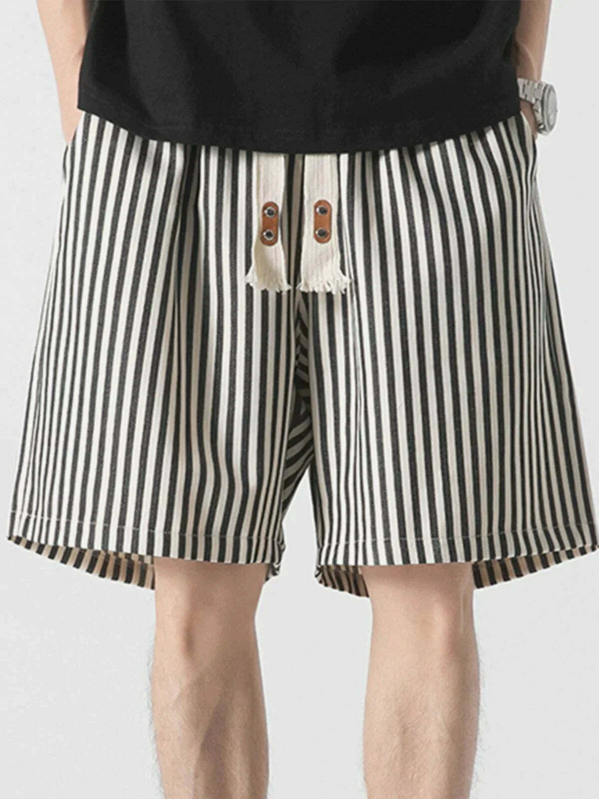 striped print drawstring shorts retro chic streetwear 7648