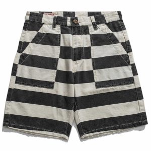 striped retro workwear shorts urban chic style 7352