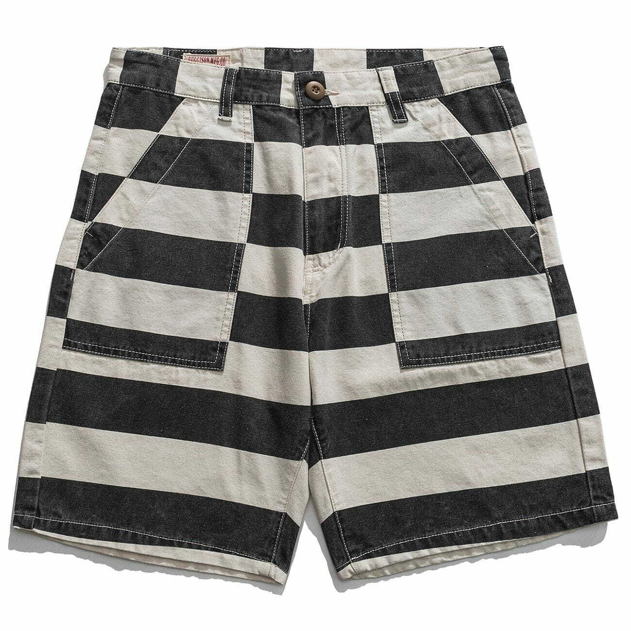 striped retro workwear shorts urban chic style 7352