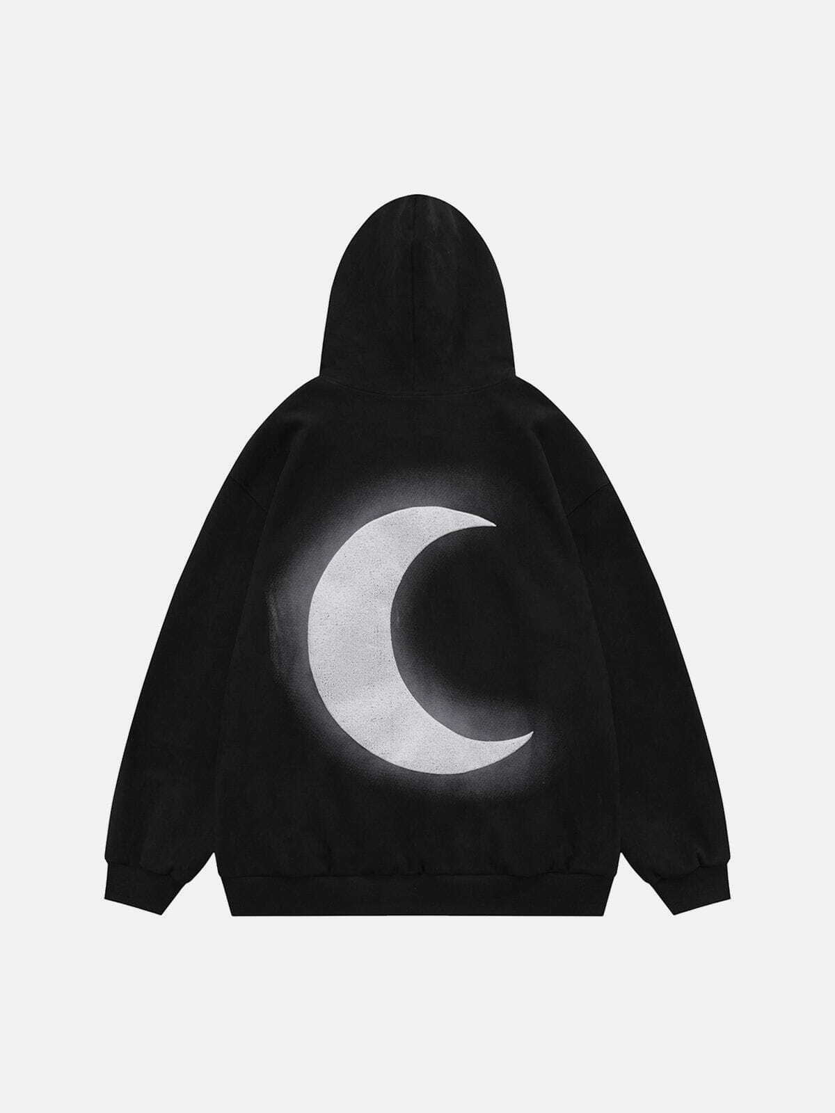 suede moon print hoodie celestial & edgy y2k streetwear 7644