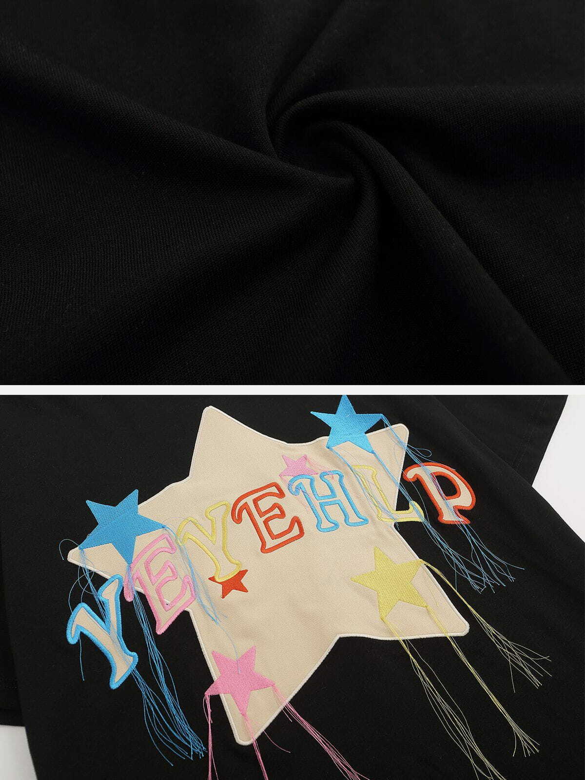 tassel star embroidery tee retro embroidered streetwear 2440
