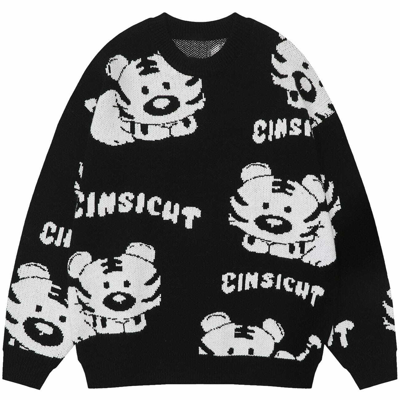 tiger print knit sweater cute & youthful streetwear 2726