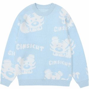 tiger print knit sweater cute & youthful streetwear 8063