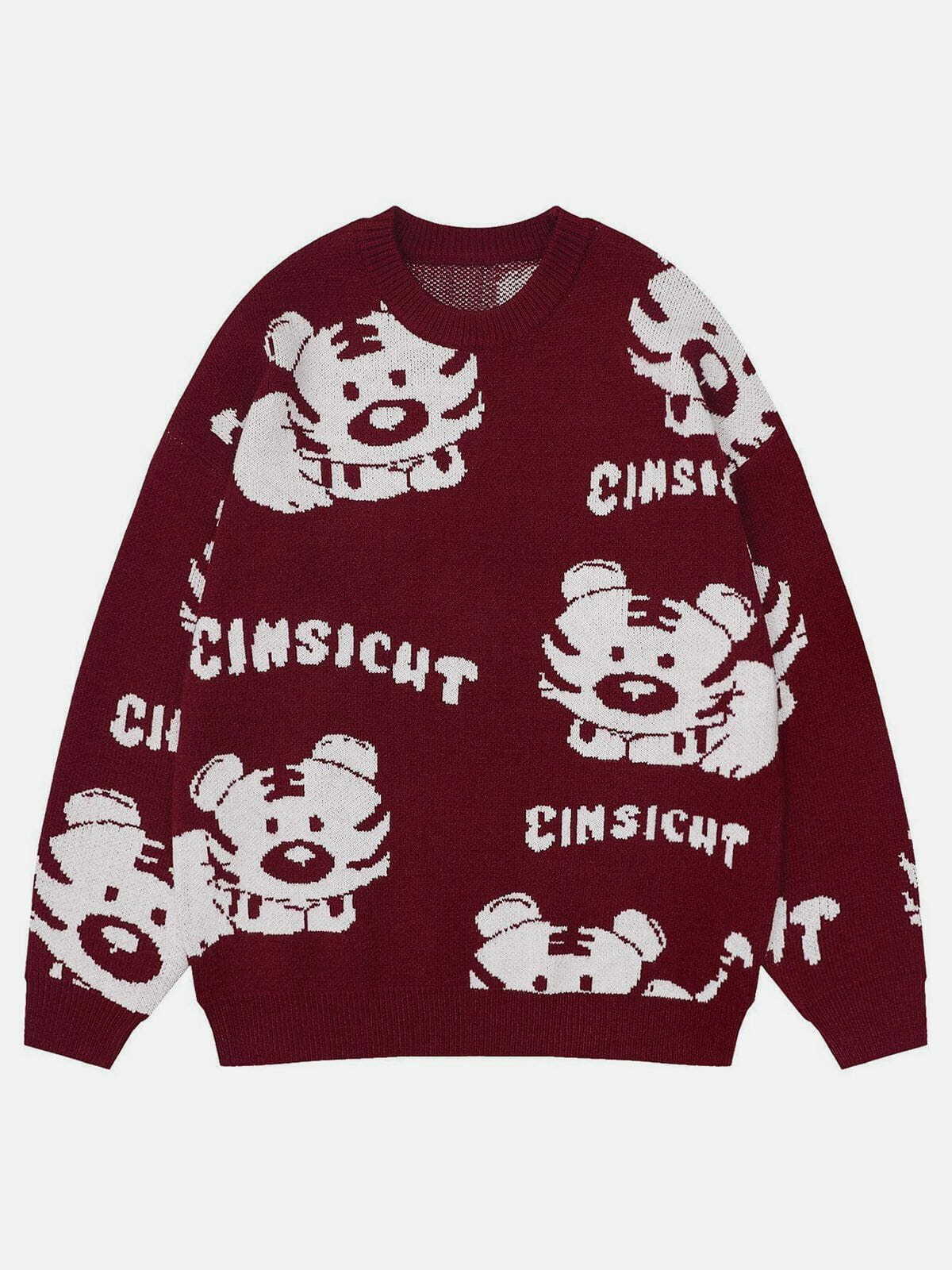 tiger print knit sweater cute & youthful streetwear 8101