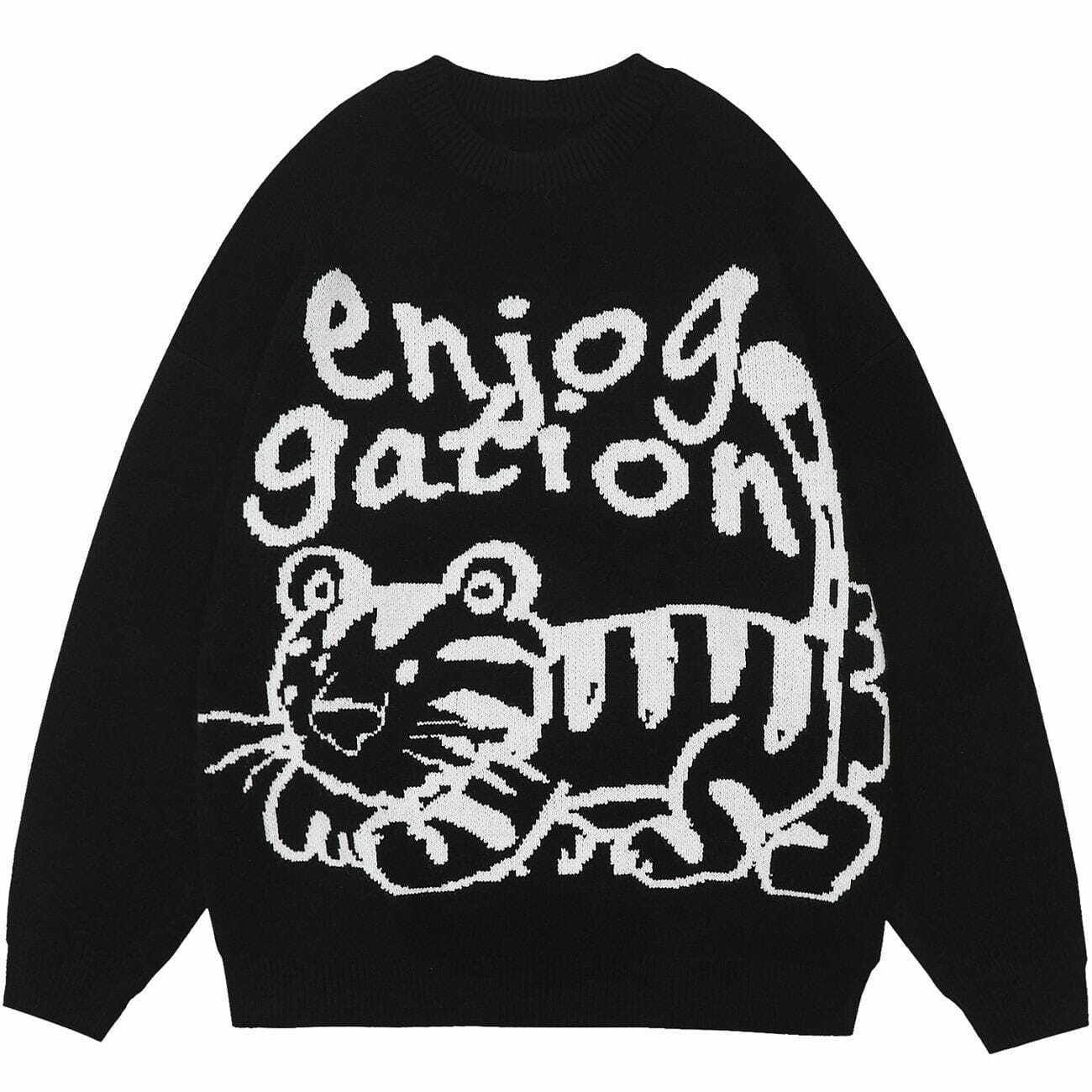 tiger print knit sweater edgy & vibrant streetwear 6747