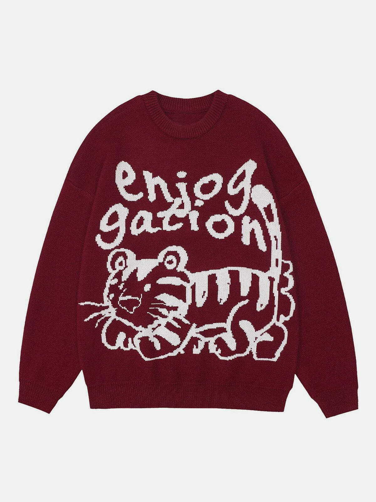 tiger print knit sweater edgy & vibrant streetwear 7384