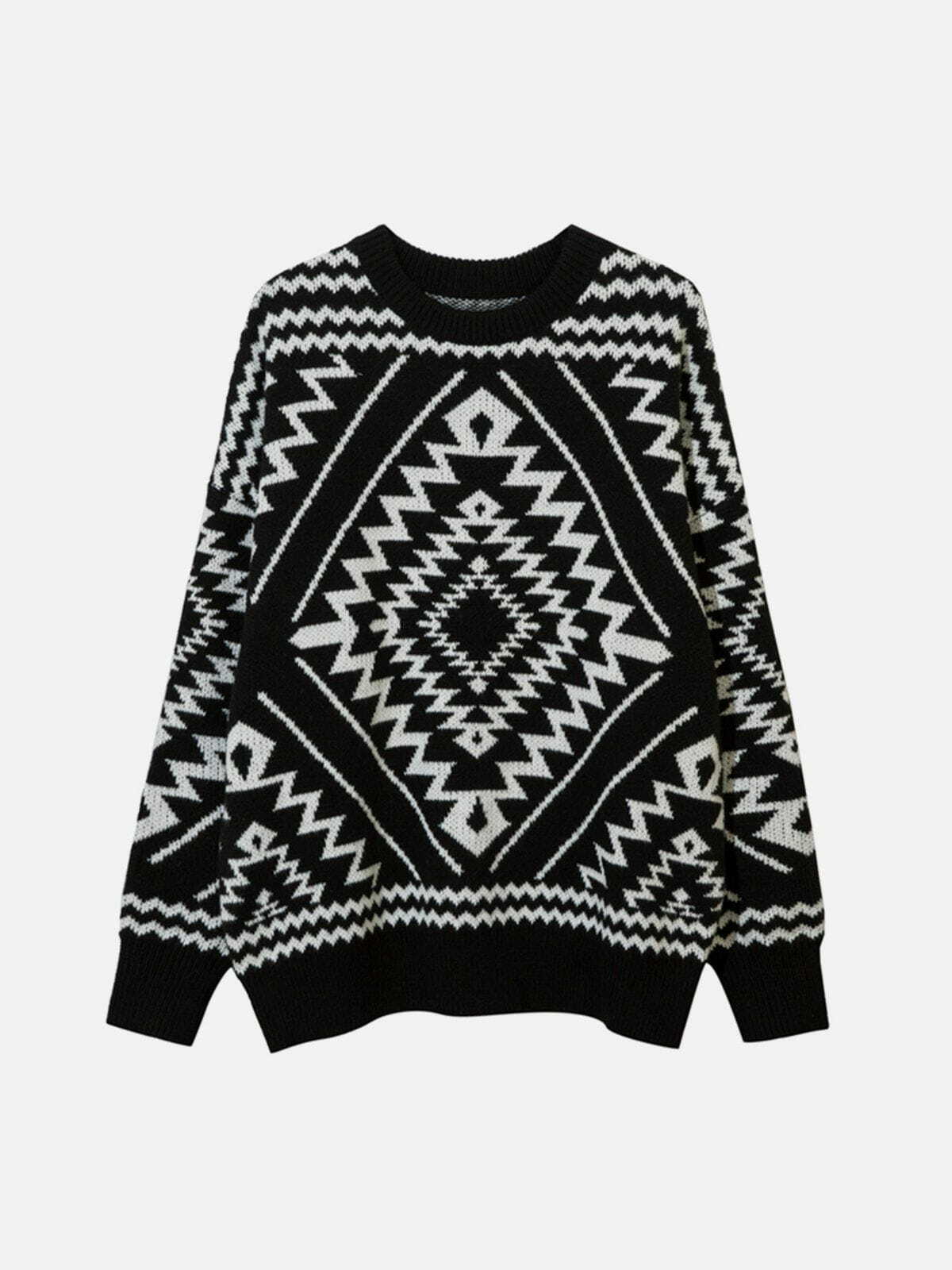 totem print graphic sweater edgy y2k streetwear 7074