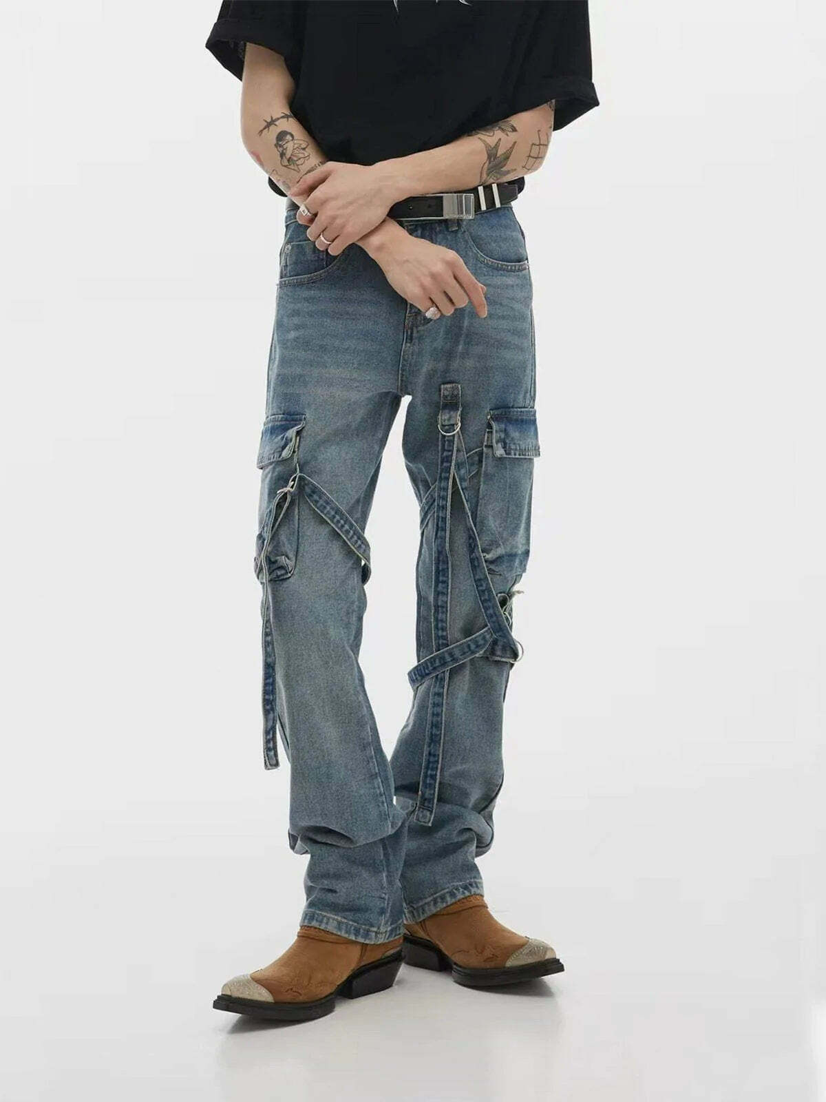 trendy tie jeans big pocket design 6165