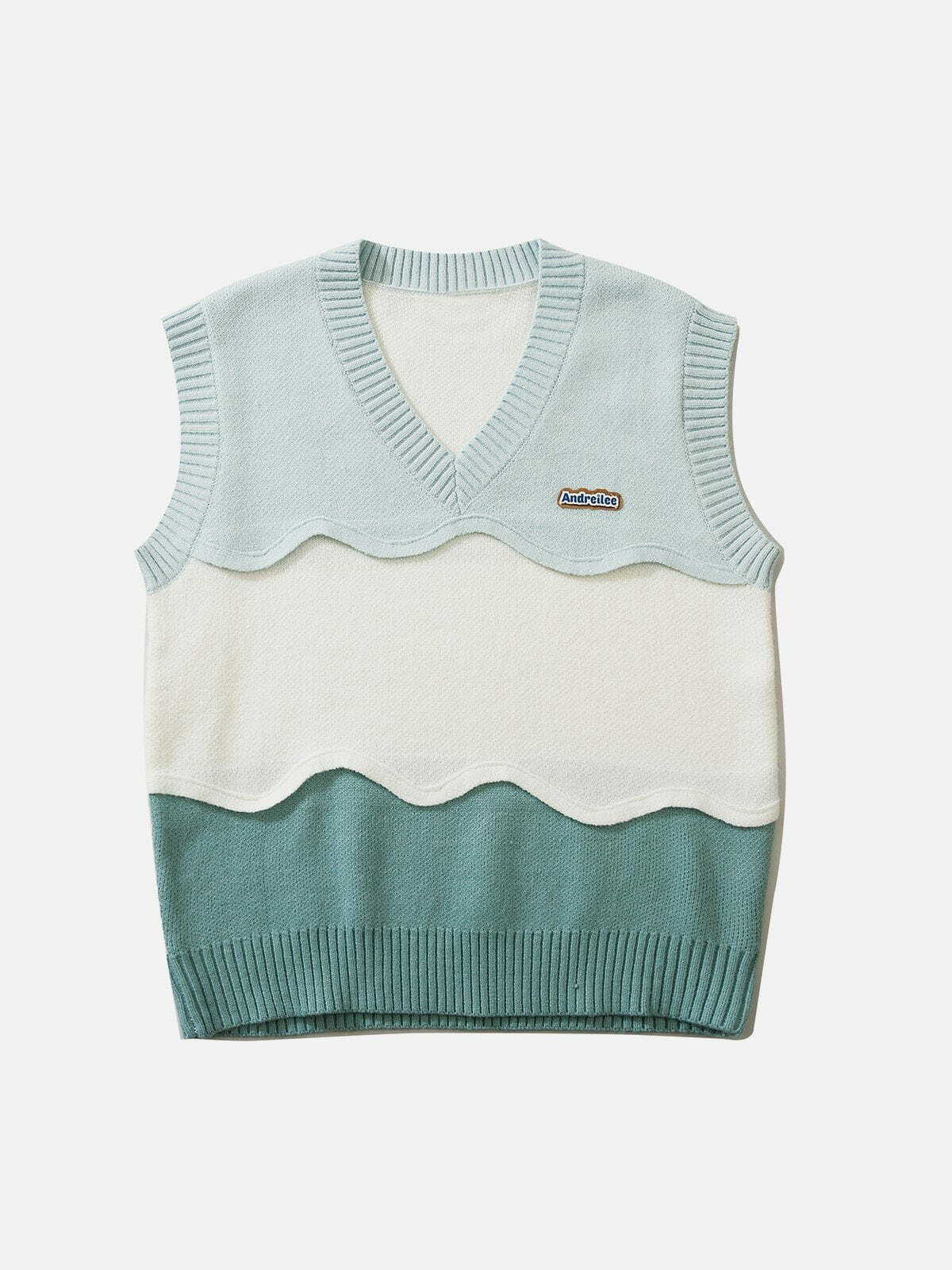 tricolor stitching sweater vest edgy y2k streetwear essential 5093