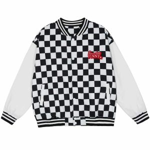 varsity jacket checkered design with embroidered letters 5699