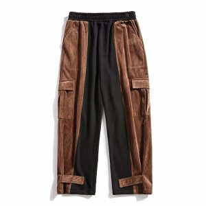 velcro corduroy pants edgy splicing design 3057