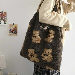 vibrant bear sherpa bag retro chic streetwear accessory 5828