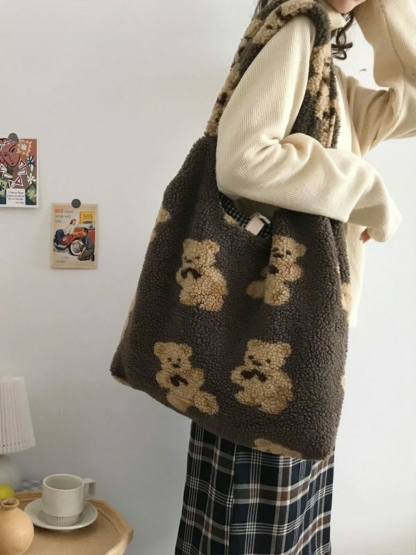 vibrant bear sherpa bag retro chic streetwear accessory 5828