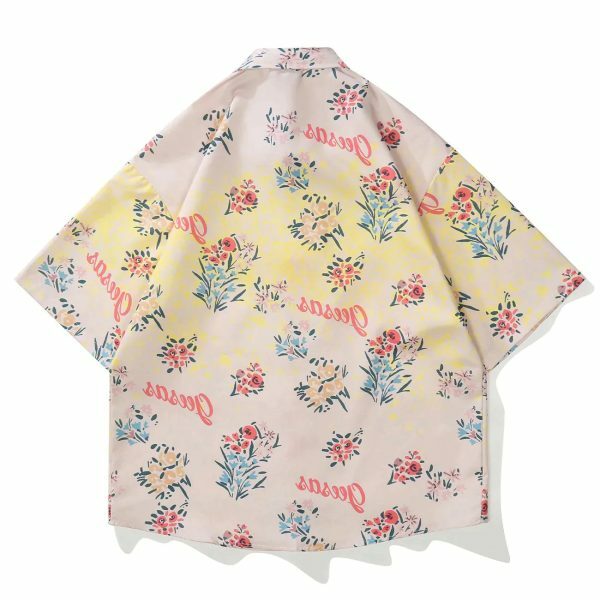 vibrant flower letters tee retro youthful short sleeve shirt 3389