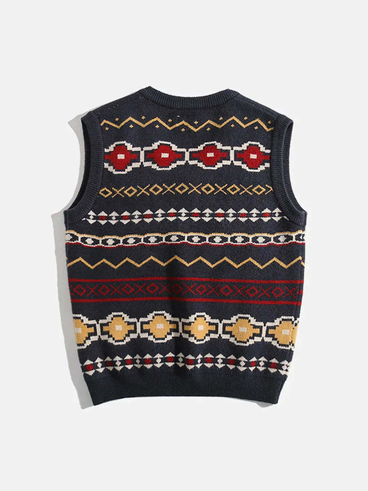 vibrant jacquard sweater vest ethnic style statement piece 2636