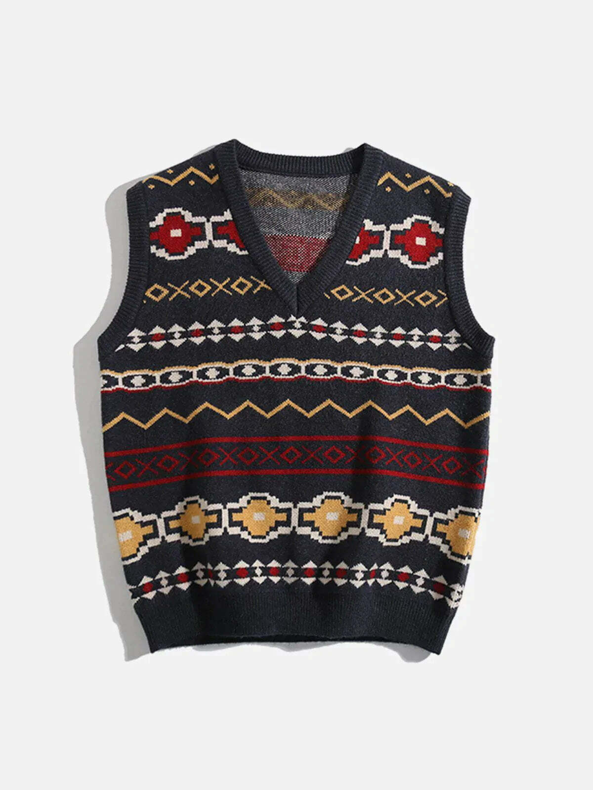 vibrant jacquard sweater vest ethnic style statement piece 5294
