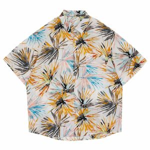 vibrant leaf print shirt short sleeve streetwear 6704