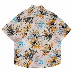 vibrant leaf print shirt short sleeve streetwear 8549