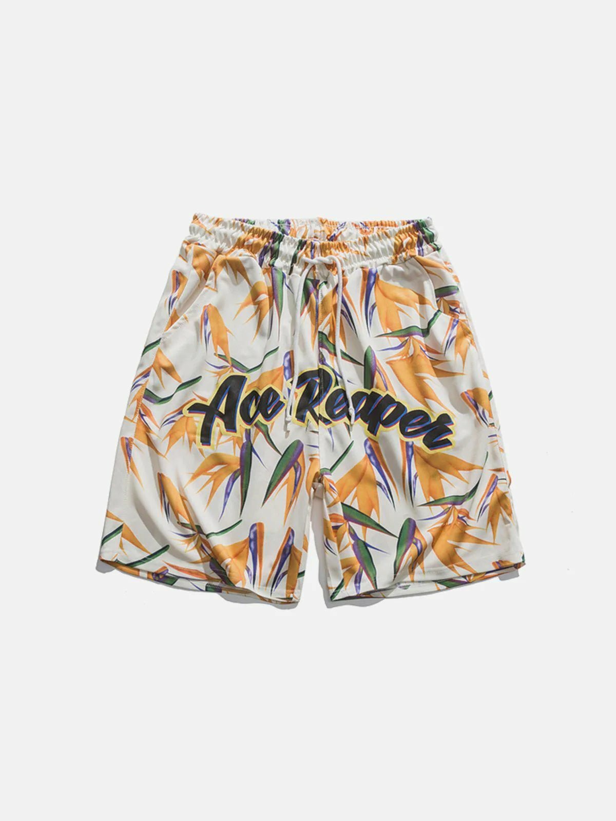 vibrant leaf print shorts youthful  retro beachwear 6319