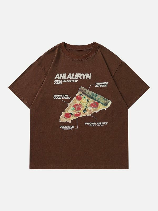 vibrant pizza print tee edgy  retro streetwear staple 2364