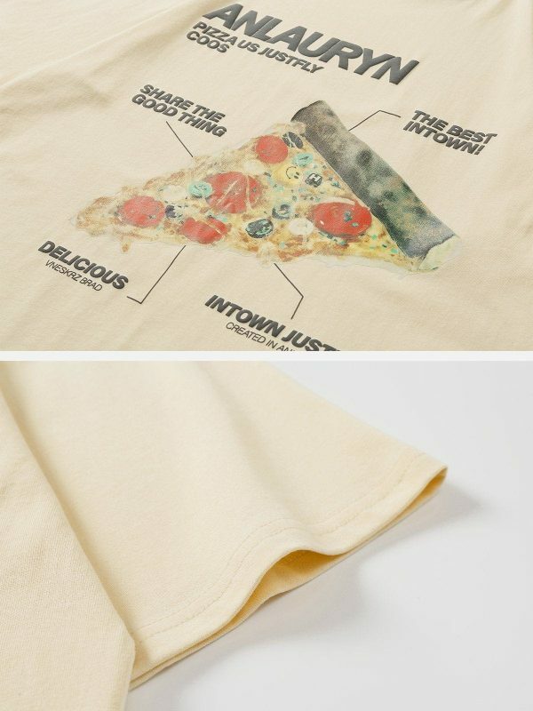 vibrant pizza print tee edgy  retro streetwear staple 7939