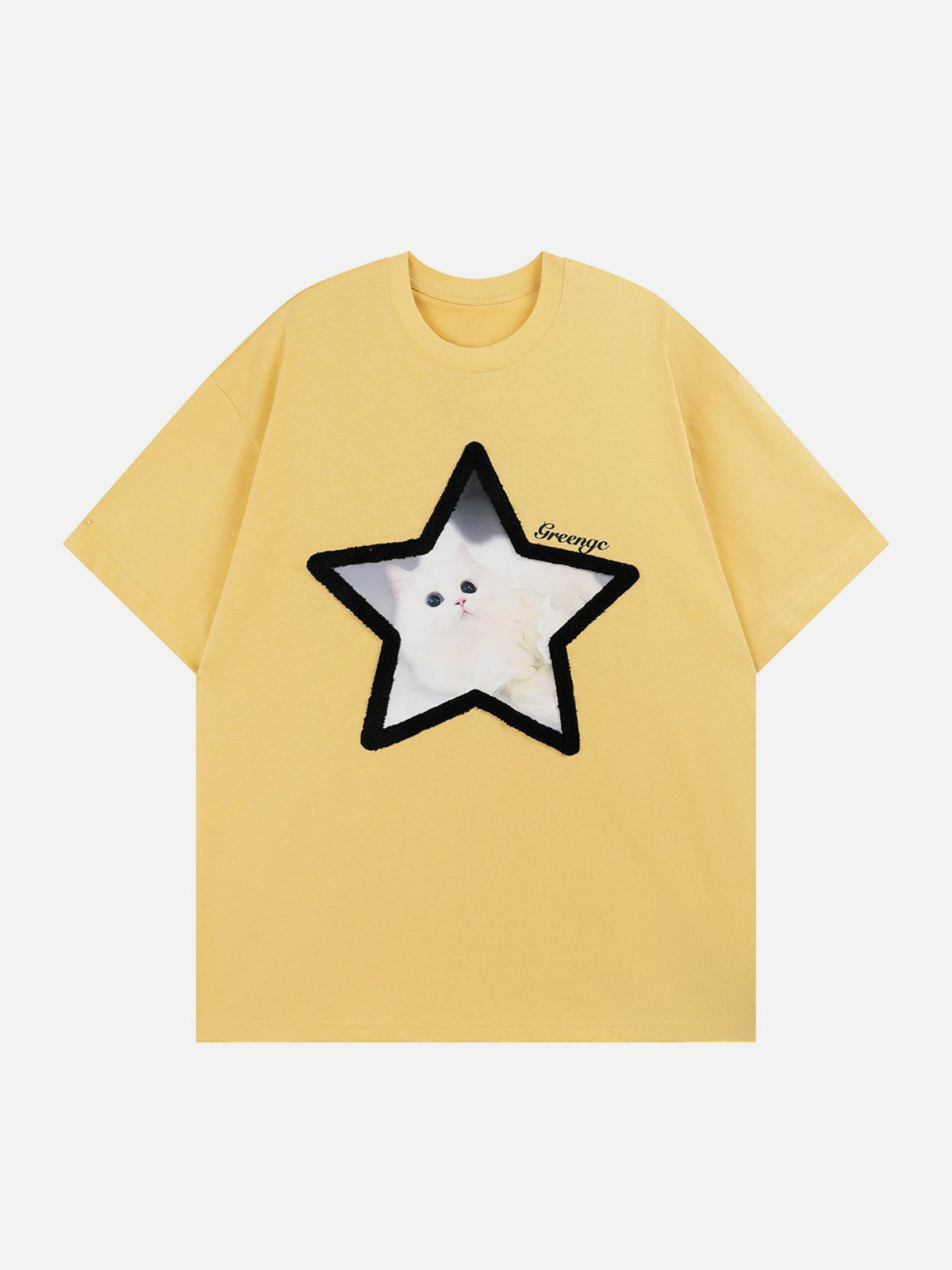 vibrant star cat tee edgy  retro urban streetwear 2079