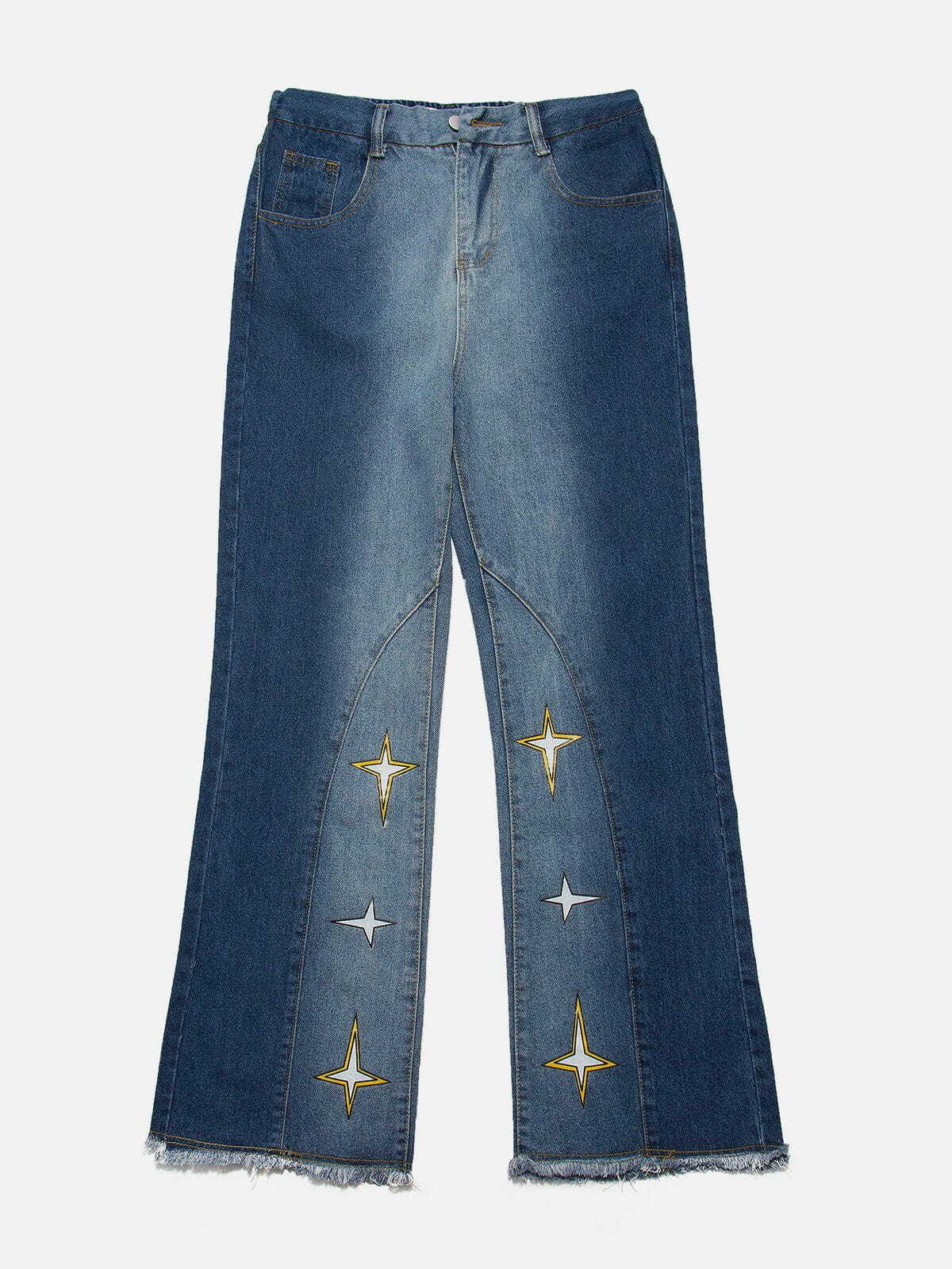 vibrant star graphic jeans edgy gradient design 6462