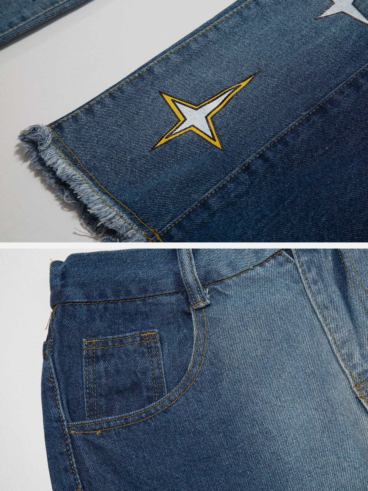 vibrant star graphic jeans edgy gradient design 8096