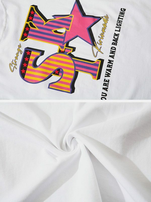 vibrant star print tee edgy  retro graphic shirt 3510